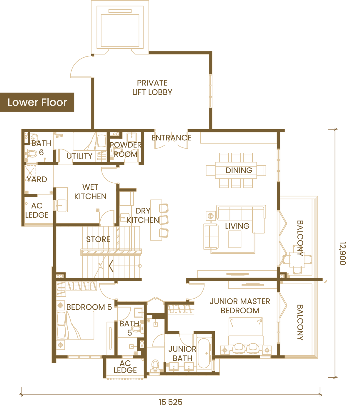 Type F1 (Duplex) · 5 Bedroom floor plan